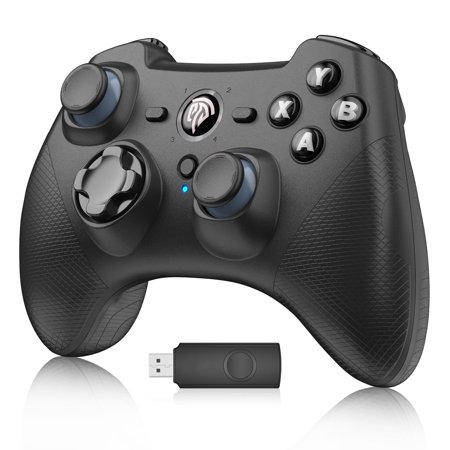 HTQ Wireless PC Gaming Controller, 2.4GHz Gamepad Joystick with Turbo Dual Vibration Compatible with PC Windows 10 7 8/PS3/ TV Box/TV, Black