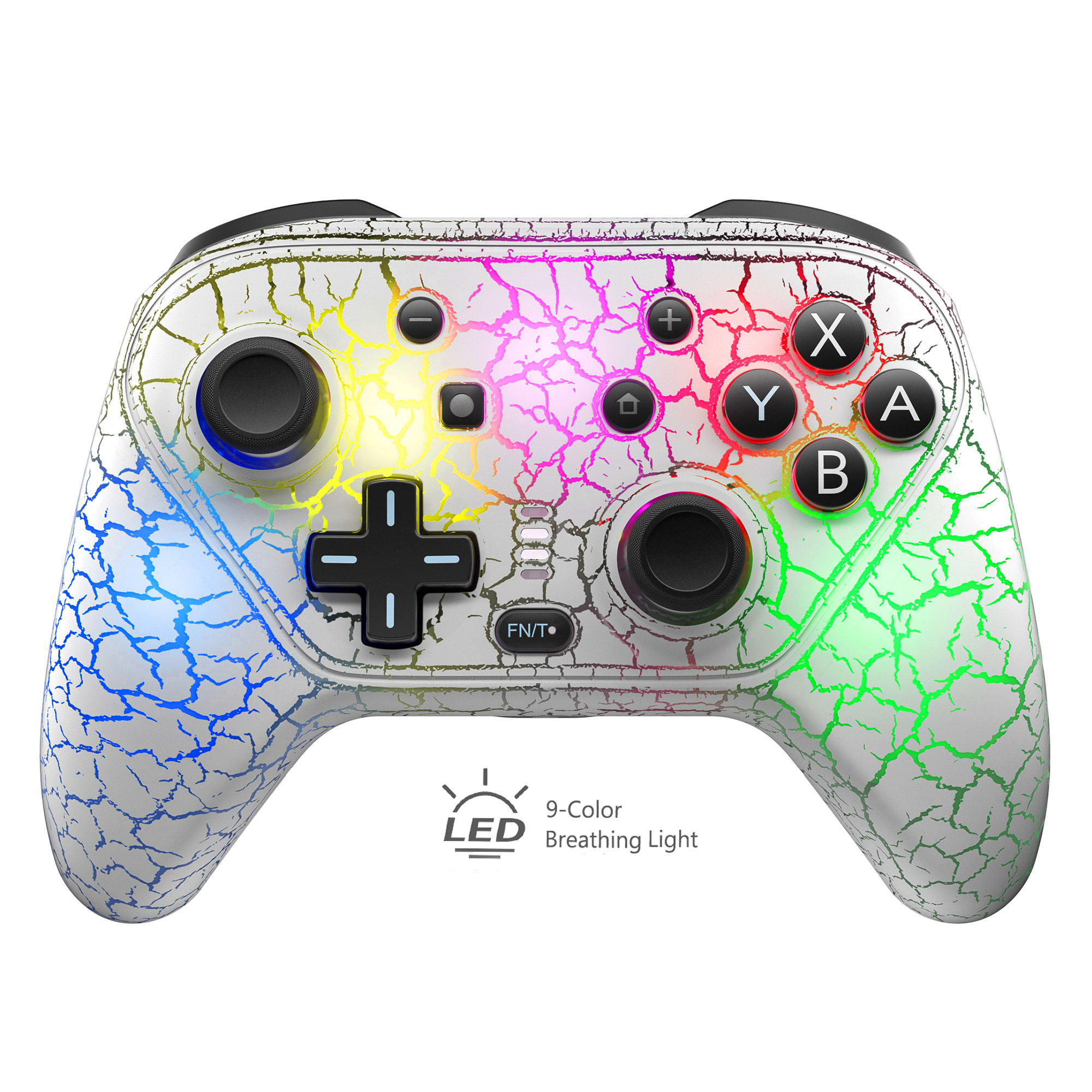 Htq Wireless Switch Pro Controller for Nintendo Switch/Switch Lite/Switch OLED, Switch Remote Gamepad with Unique Crack RGB Lights Turbo Dual