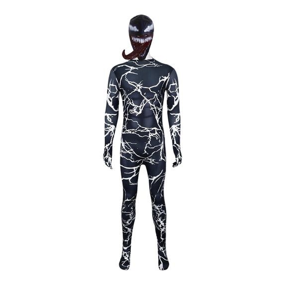 HTQWLP 2PCS Halloween Superhero Costumes, Pop Style Role Playing Fancy Dress Costumes, Spooky Halloween Stage Performance Cosplay Outfit-Jumpsuit, Boys Birthday Party Dress up Costumes, Black/160