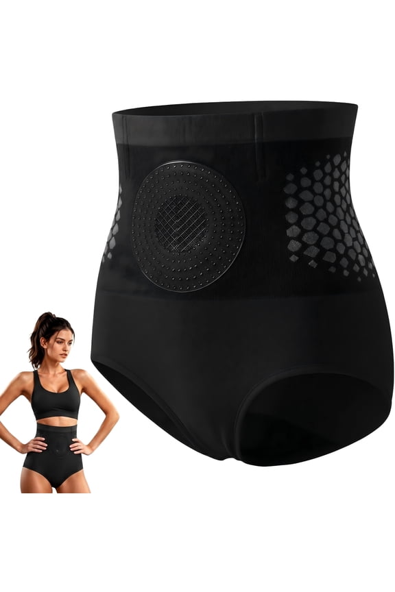 4-in-1 Micro-Particle Thermogenic Fat Burning Sculpting Shorts for Women, High Waisted Tummy Control Yoga Pants, Breathable Workout Compression Shorts for Yoga and Running, Black/L