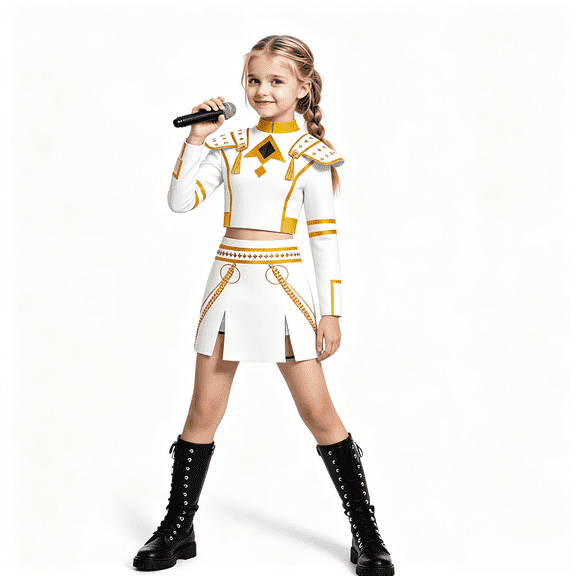HTQWLP Girls Halloween Costumes, Pop Style Halloween Cosplay Dress Up Include Long Sleeve Blouse & Skirt, Girls Stage Performance Outfit, 3-12Y Girls Birthday Party & Fancy Dress Playwear, Kids