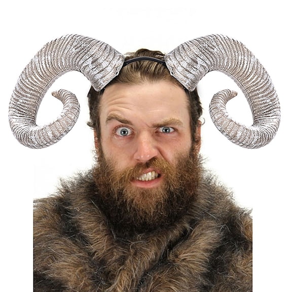 HTQWLP Gothic White Horn Headband, Halloween Ram Horn Headwear for Women & Men, Ram Sheep Horn Headband Hoop Devil Horn Headwear Hair Band
