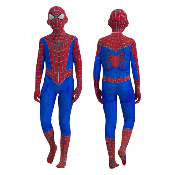 HTQWLP Halloween Superhero Costumes, Pop Role Playing Fancy Dress Costumes, Halloween Stage Performance Cosplay Outfit-Jumpsuit with Mask, Boys Birthday Party Dress up Costumes, Blue Red/170
