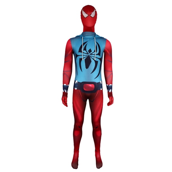 HTQWLP Halloween Superhero Costumes, Pop Style Role Playing Fancy Dress Costumes, Halloween Stage Performance Cosplay Outfit-Hooded Jumpsuit, Boys Birthday Party Dress up Costumes, Red/120