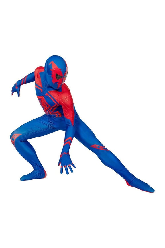 Halloween Superhero Fancy Dress Costumes, Superhero Onesie Cosplay Outfits with Masks, One-Piece Superhero Jumpsuit, Halloween Party Dress up Performance Costume for Men, Blue/160