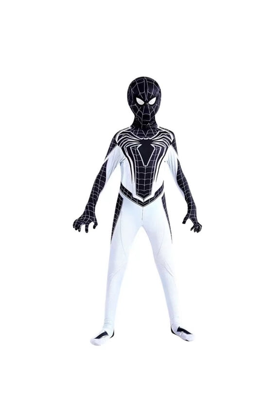 Halloween Superhero Fancy Dress Costumes, Superhero Onesie Cosplay Outfits with Masks, One-Piece Superhero Jumpsuit, Halloween Party Dress up Performance Costume for Men, White/180
