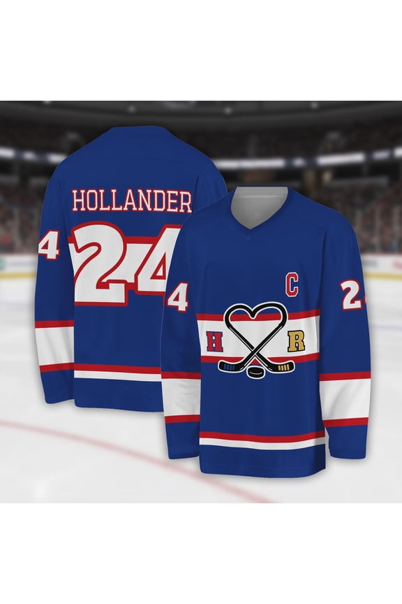 Heated Rivalry Hockey Jersey, Hollander #24 Heated Rivalry Hockey Jersey, V-neck Long Sleeve Sport Pullover, C Patch Team Uniform for Fans - XXL