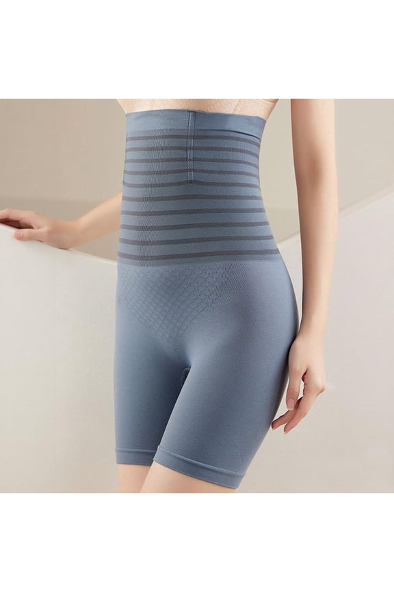 High Waist Striped Tummy Control Mid-Thigh Shapewear Shorts, Honeycomb Butt Lifter Seamless Compression Shaping Shorts for Women, Anti-Chafing Body Shaper Under Dress - Blue XXL