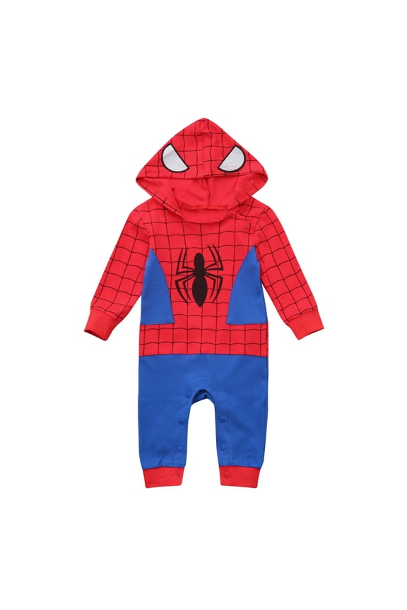 Infant Superhero Bodysuit, Newborn Boy Long Sleeve Hooded Fleece Jumpsuits, Superhero Baby Boys Romper, Halloween Party Fancy Dress up Performance Costumes for Toddler, 3-6M