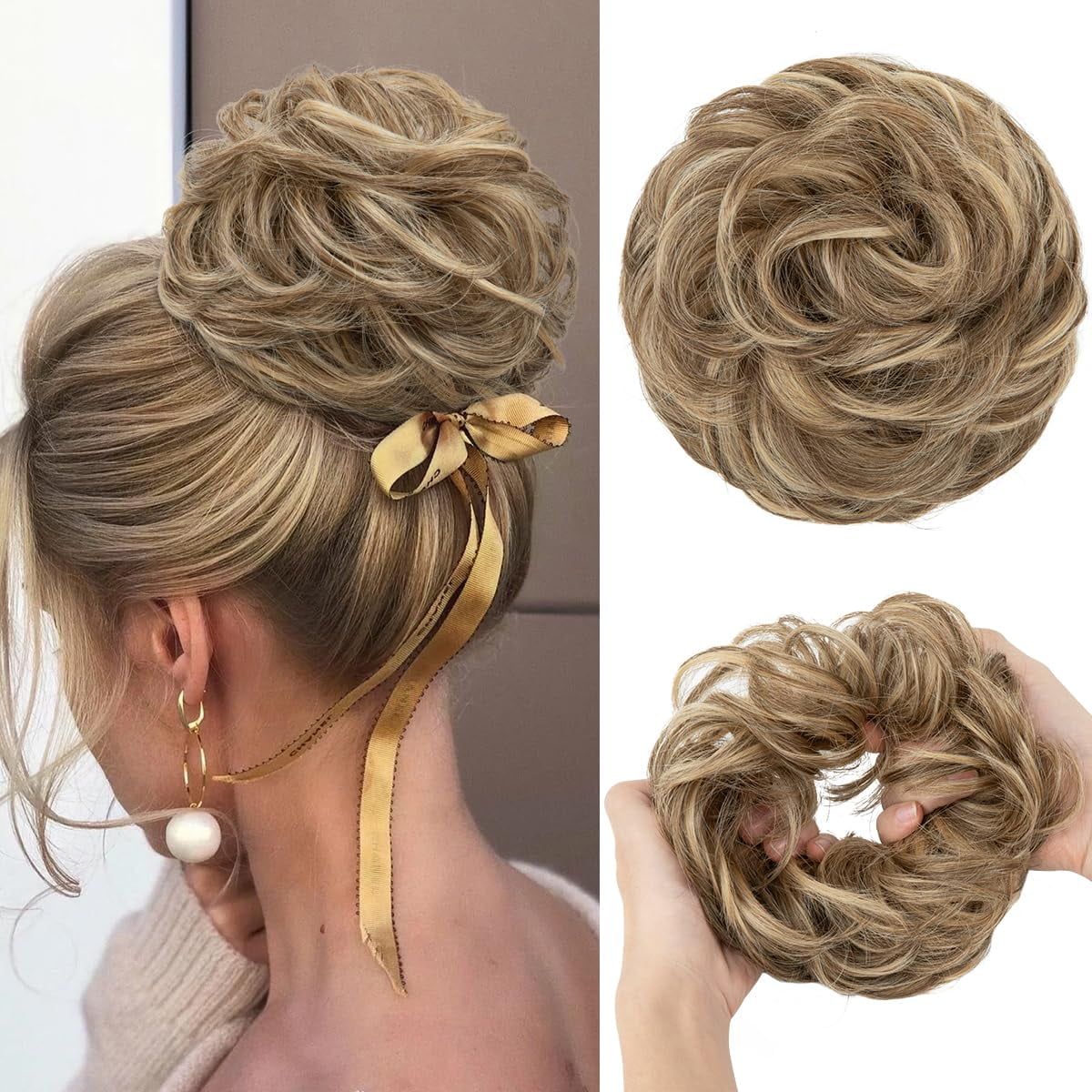 HTQWLP Large Messy Bun Hair Piece Wavy Curly Scrunchies Synthetic ...