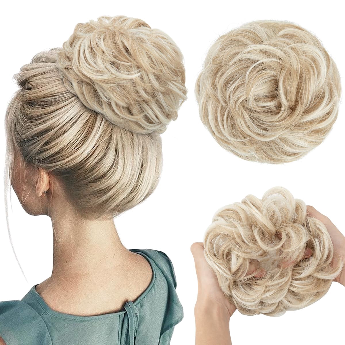 HTQWLP Large Messy Bun Hair Piece Wavy Curly Scrunchies Synthetic ...