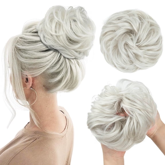 HTQWLP Large Messy Bun Hair Piece Wavy Curly Scrunchies Synthetic Chignon Ponytail Hair Extensions Thick Updo Hairpieces for Women - White