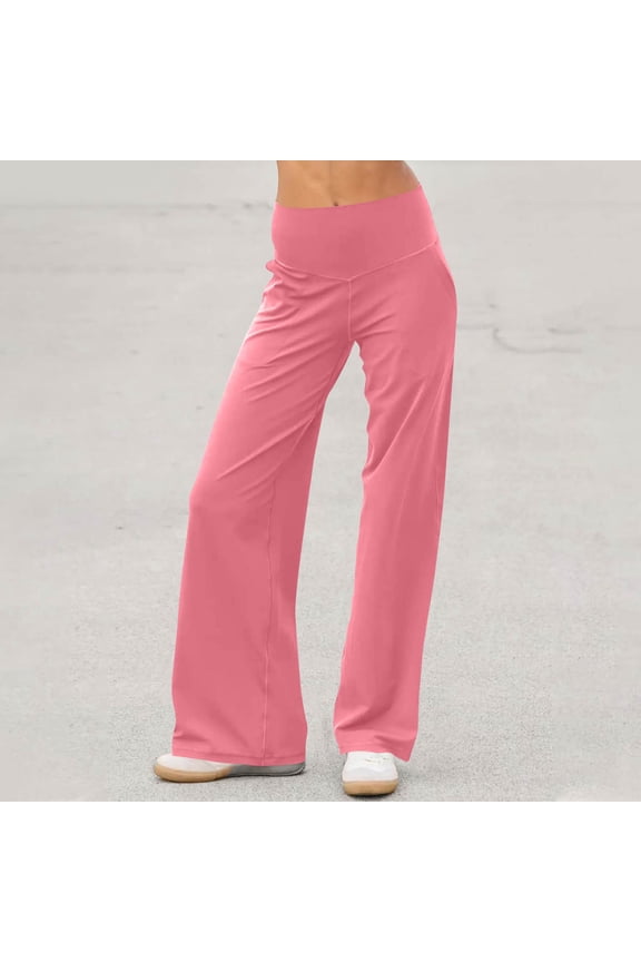 Straight Leg Yoga Pants for Women, No Front Seam Wide Leg High Waist Stretch Workout Leggings, Soft Flared Gym Yoga Pants - Pink XXL