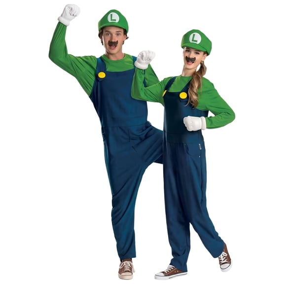 HTQWLP Super Brothers Costume, Halloween Family Matching Costumes, Super Bro Fancy Dress Outfits with Gloves, Hat & Mustache Accessories, Halloween Party Dress up Clothes for Adults, Green/L