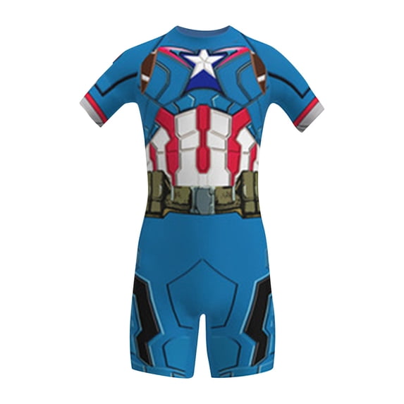 HTQWLP Superhero Onesie Halloween Costumes, One-piece Jumpsuit Swimsuit, Superhero Short Sleeve Round Neck Bodysuits, Halloween Christmas Party Dress Up Performance Clothes for Kids, Blue/130