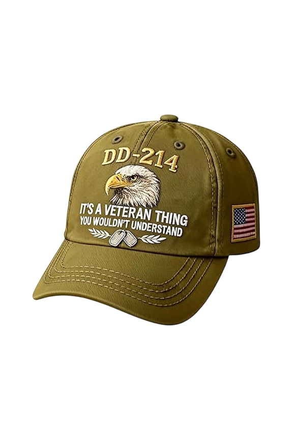 Veteran Pride DD-214 Military Baseball Cap, Canvas Military Hat, American Eagle Embroidery It's A Veteran Thing Adjustable Hat for Men Women - Army Green