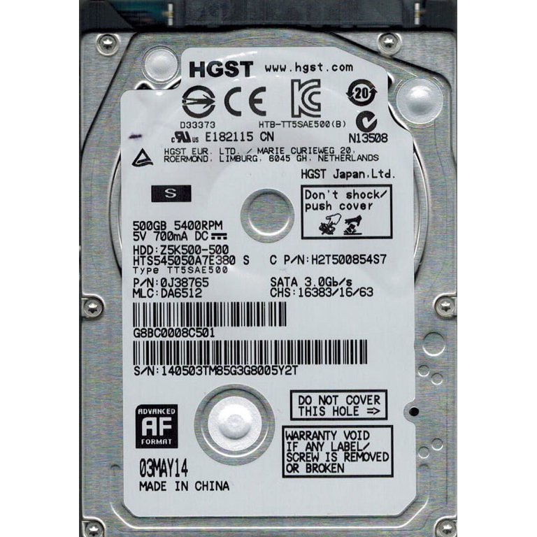 HTS545050A7E380 MLC: DA6512 P/N: 0J38765 500GB HGST