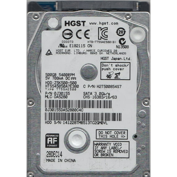 HTS545050A7E380, PN 0J30155, MLC DA5280, Hitachi 500GB SATA 2.5 Hard Drive
