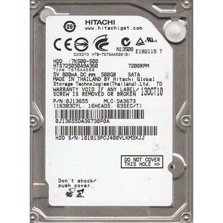 HTS725050A9A360, PN 0J13655, MLC DA3673, Hitachi 500GB SATA 2.5 Hard Drive