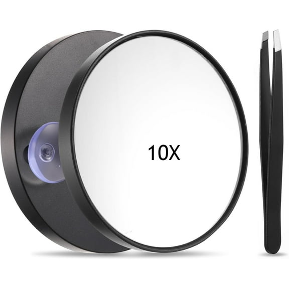 HTSQYL 10X Magnifying Mirror, 3.5 Inches Small Mirror with Suction Cup and Tweezer, Travel Makeup Mirror for Purse, Handheld Compact Mirror Travel Essential Set for Women Facial Hair
