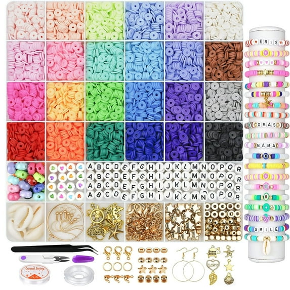 HTSQYL 6000pcs Clay Beads Bracelet Making Kit, 24 Colors Flat Beads for Friendship Jewelry Making, Polymer Heishi Beads with Charms Kit, DIY Art Crafts Birthday Gifts for Teen Girls Ages 6, 7, 8-12