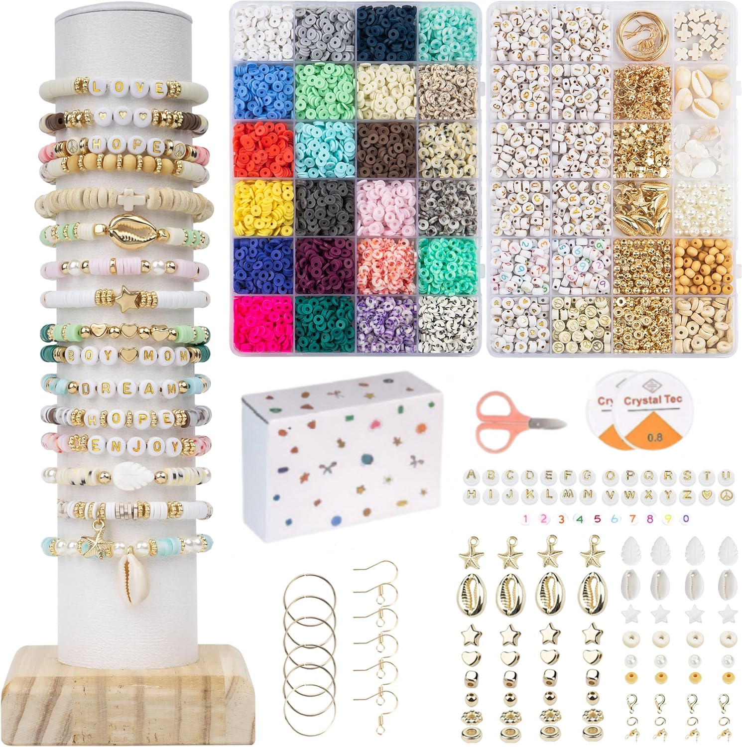 HTSQYL 7200 Clay Beads Bracelet Making Kit, 24 Colors Flat Preppy Beads for Friendship Bracelets, Polymer Clay Beads with Charms for Jewelry Making, Crafts Gifts for Girls Ages 6-12