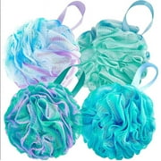 HTSQYL Bath Loofah Shower Sponge Body Back Scrubber Soft Mesh Shower Puffs Exfoliating Loofa for Women & Men Bath Accessories Cleaning Tool (Pack of 4, Extra Large)