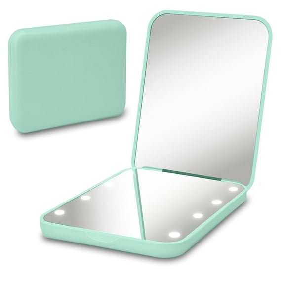 HTSQYL Small Compact Mirror,1x/2x Travel Magnifying Mirror,2-Sided Handheld Portable Folding Mirror,Mini Makeup Mirror for Purse,Pocket,Gifts,Square(Green)