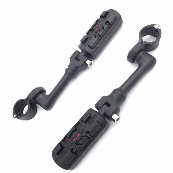 HTT-MOTOR Black Long Angled Peg Mounting Kit with Wing Zombie Foot Peg For Bike with 1-1/2 inch (1.5") Front Engine Guard Frame Tube Iron 883 Electra Glide Ultra Road King FLHR