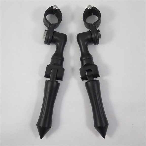 HTT-MOTOR Black Short Angled Adjustable Footpeg Mounting Kit Stick Honda GoldWing VTX1300 Shadow Valkyrie Triumph w/ 1-1/4 inch (1.25") Front Engine Guard Frame Tube