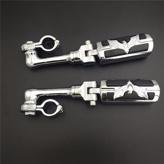 HTT-MOTOR Chrome Long Angled Adjustable Peg Mounting Kit Eagle Style Footrest For Yamaha V-STAR Roadstar Suzuki Boulevard with 1-1/2 inch (1.5") Front Engine Guard Frame Tube