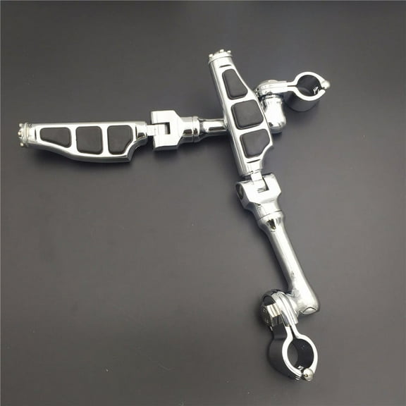 HTT-MOTOR Chrome Long Angled Peg Mounting Kit with Flat End Foot Peg Footrest For Bike with 1-1/2 inch (1.5") Front Engine Guard Frame Tube Iron 883 Electra Glide Ultra Road King FLHR