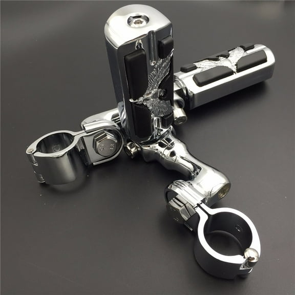 HTT-MOTOR Chrome Peg Mounting Kit with Eagle Hawk Foot Peg For Bike with 1-1/2 inch (1.5") Front Engine Guard Frame Tube Iron 883 XL883N Electra Glide Ultra Road King FLHR