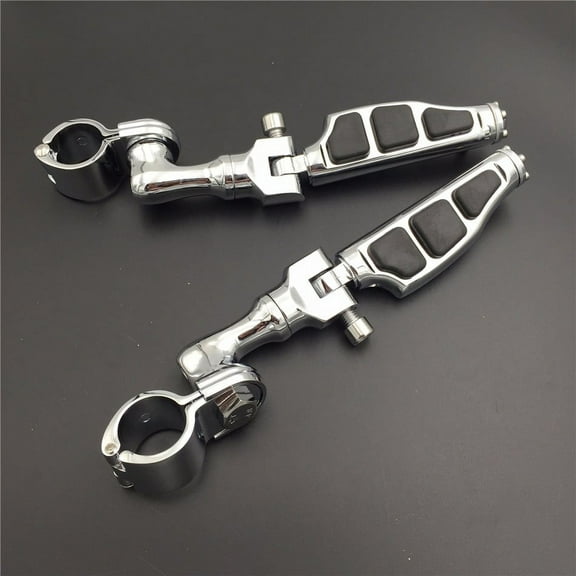 HTT-MOTOR Chrome Short Angled Adjustable Peg Mounting Kit Flat End Foot Peg Footrest For Harley Davidson Sportster 883 1200 Street Bob Softail CVO 1-1/4 inch (1.25")Front Engine Guard