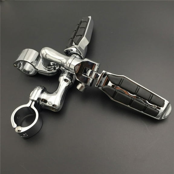 HTT-MOTOR Chrome Short Angled Adjustable Peg Mounting Kit with Footpeg Foot rest For Yamaha V-STAR Roadstar Suzuki Boulevard with 1-1/2 inch (1.5") Front Engine Guard Frame Tube