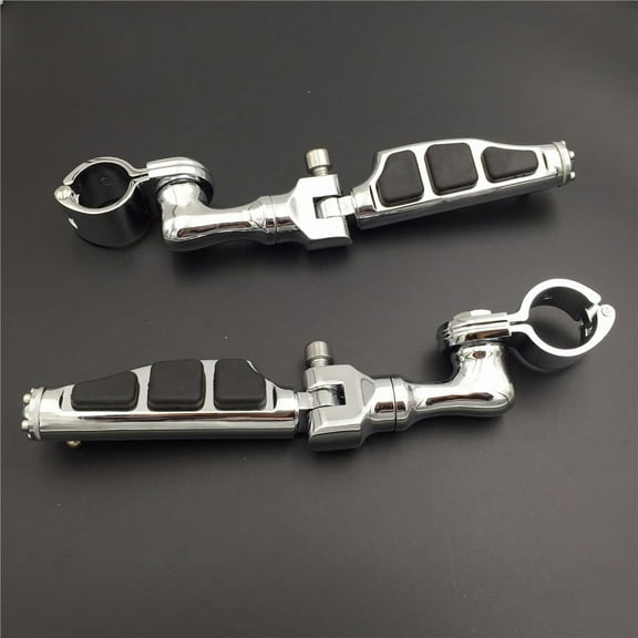 HTT-MOTOR Chrome Short Angled Peg Mounting Kit with Flat End Foot Peg Footrest For Bike with 1-1/2 inch (1.5") Front Engine Guard Frame Tube Iron 883 Electra Glide Ultra Road King FLHR