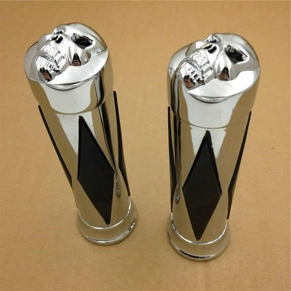 HTT-MOTOR Chrome Skull Diamon Hand Grip Handlebar Grips 1" 25mm For Harley Sportster Dyna Softail Bobber Chopper 1970-2012