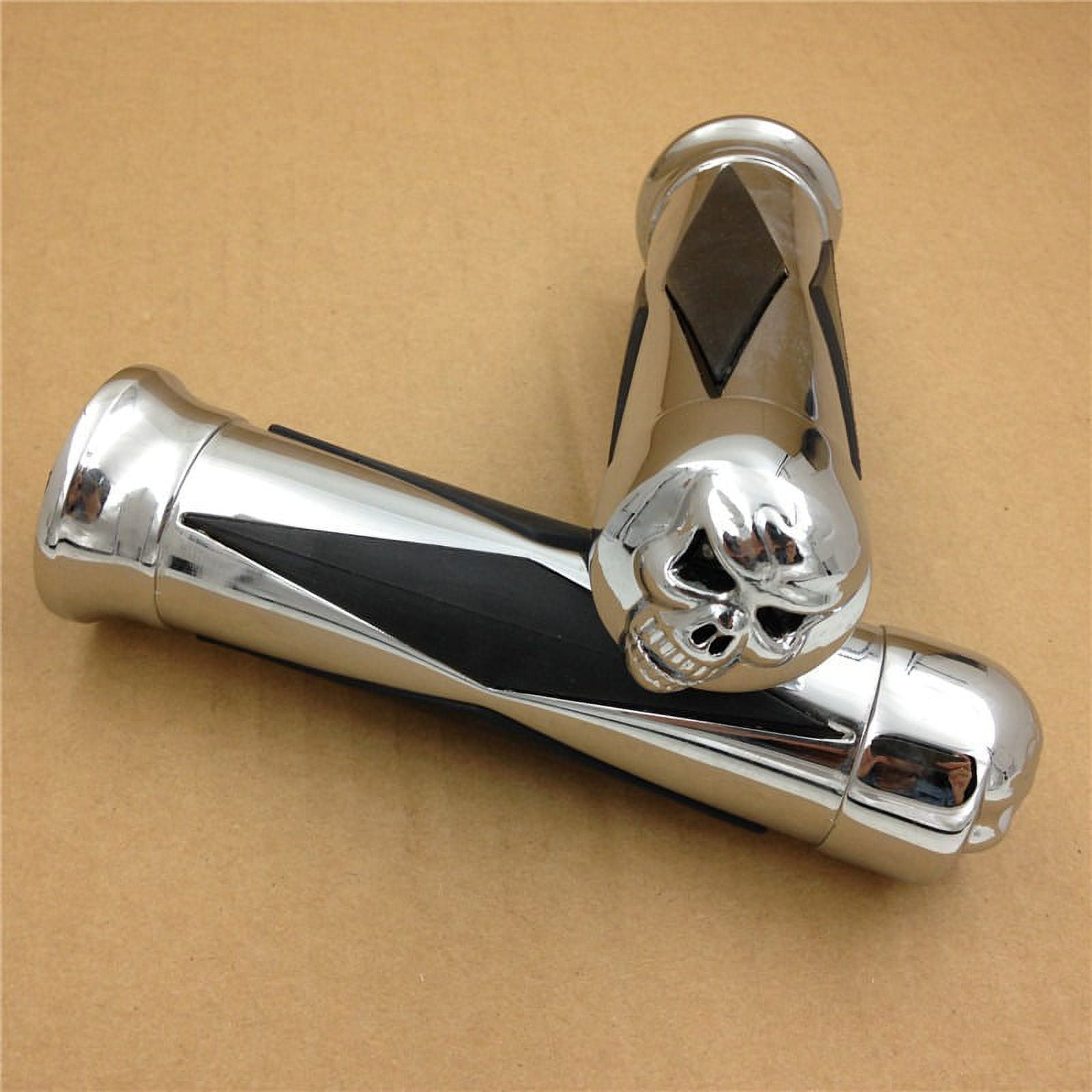 HTTMT Chrome Skull Diamond Motorcycle Hand Grips - 1" (25mm) Handlebar, Fits Harley Sportster, Dyna, Softail (1970-2012)