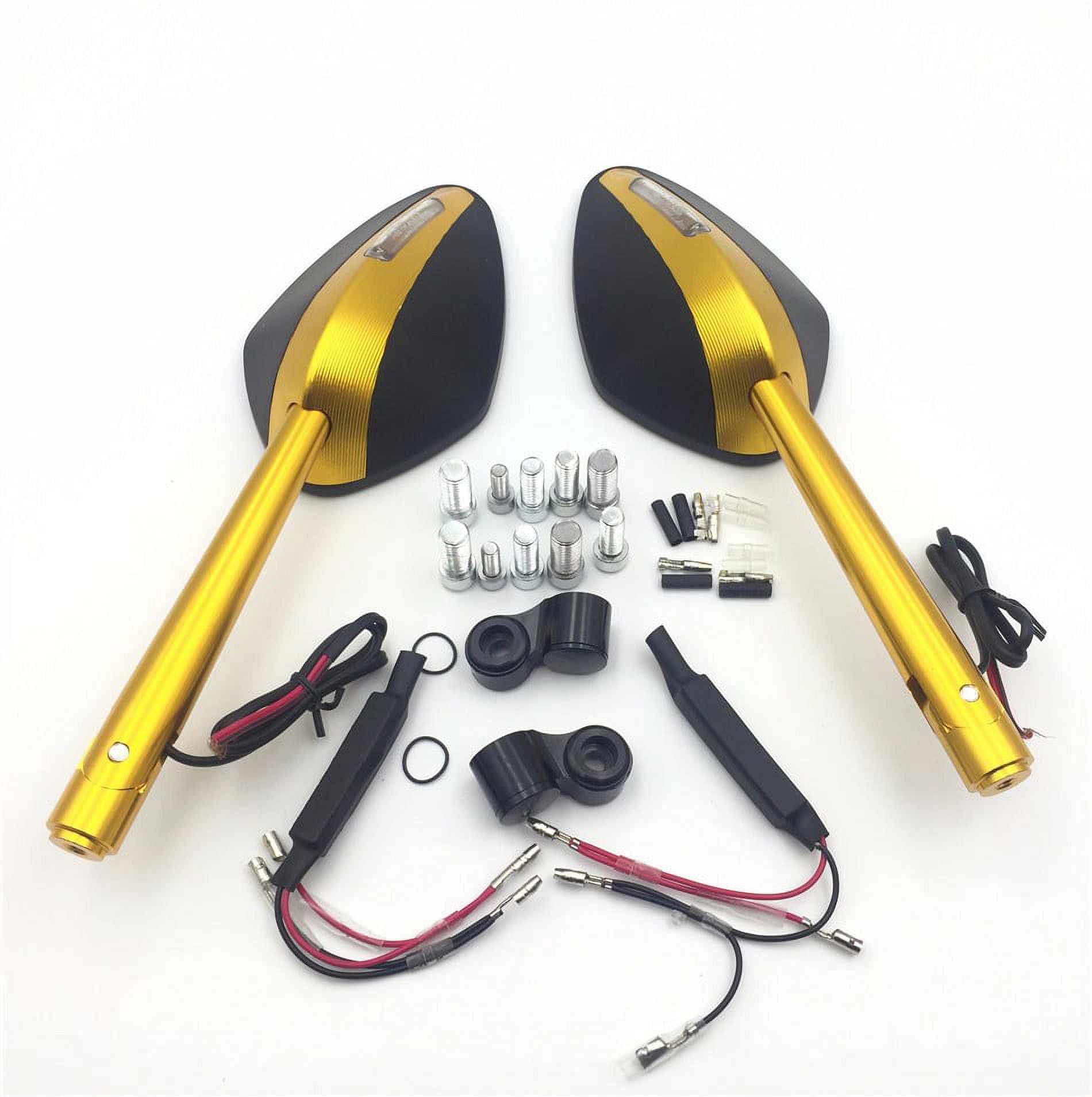 HTT-MOTOR Motorcycle CNC Yellow Rear View Left Right LEDIntegrated Side Mirrors For 8mm 10mm Screw Yamaha FZ1 FZ6 Suzuki GSR600 Boulevard Intruder Honda CB1000R CBF600 CBR125R Shadow