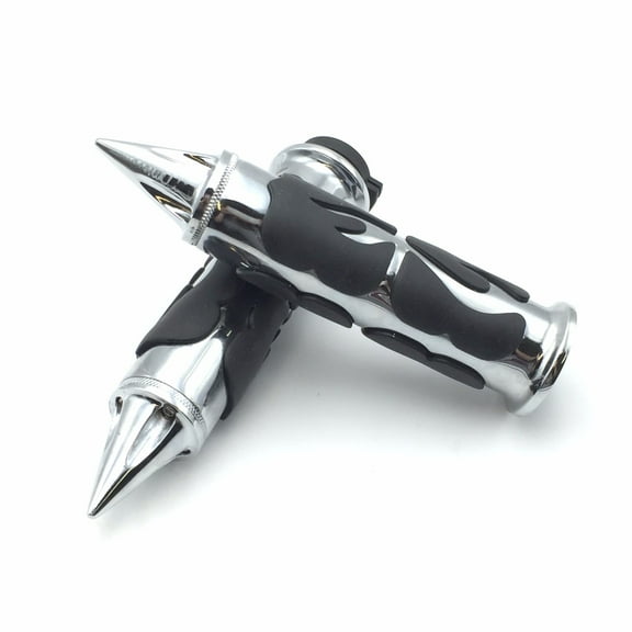 HTT-MOTOR Motorcycle Chrome Spike Comfort Rubber Flame Hand Grip 25mm 1" 1 inch For Suzuki Intruder Boulevard C90 C50 M50 Volusia Marauder 800