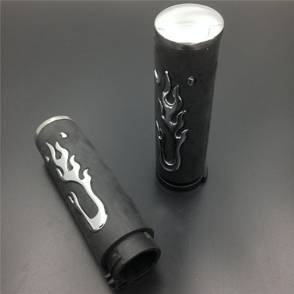 HTT-MOTOR Motorcycle Flame Chrome Rubber Hand Handlebar Grips Billet Grips For Cruisers Harley Suzuki Kawasaki Yamaha Honda with 1" 25mm inch Throttle Grips