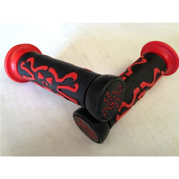 HTT-MOTOR Skull Grips RED QUAD YAMAHA KAWASAKI POLARIS SEADOO WATERCRAFT BOMBARDIER JET SKI HONDA FOREMAN RECON RINCON Brute Force Prairie ATV BRUIN GRIZZLY KODIAK(7/8" BOTH SIDE)