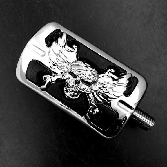 HTT-MOTOR Wing Skull Zombie Shape Chrome 1987-2014 HARLEY DAVIDSON DYNA V-ROD CVO SOFTAIL MOTORCYCLE SKULL FOOT PEG PEDAL