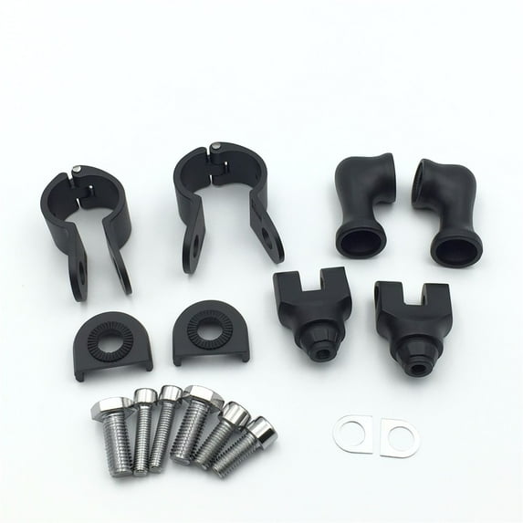 HTT Motorcycle Black Short Angled Adjustable Highway Peg Mounting Kit For Bike Equipped with 1-1/4 inch (1.25") Front Engine Guard Frame Tube Honda GoldWing VTX1300 Shadow Valkyrie Triumph