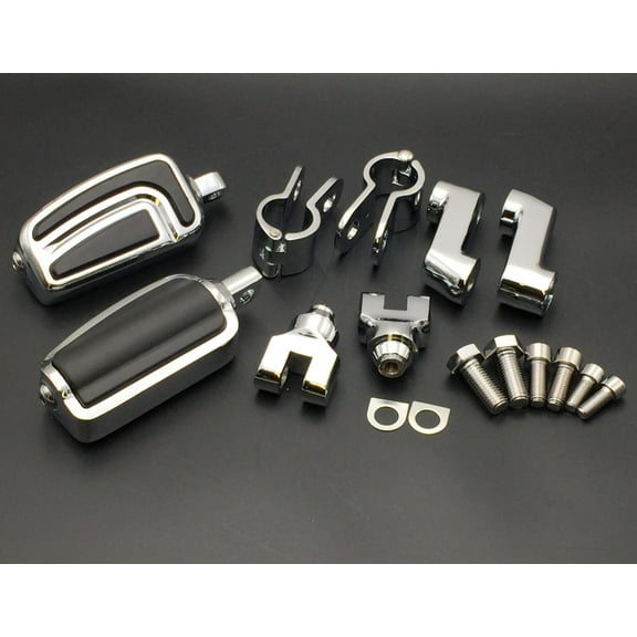 HTT Motorcycle Chrome Highway AirFlow Foot Rest Foot Pegs with 1 " 1 inch Mounting Bracket For Harley Davidson Softail Dyna Glide Road King Sportster 883 1200 CVO Street Glide Fat Boy Iron