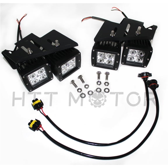 HTTMT- 80W CREE LED Pods w/ Foglight Location Bracket/Wirings For 07-14 Chevy Silverado