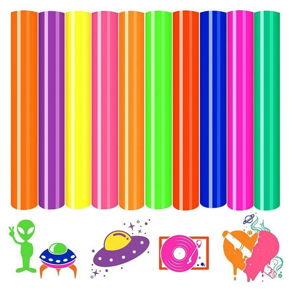 HTV Heat Transfer Vinyl-30X25cm 10 Sheets Neon Iron on Vinyl Green Blue T-Shirt