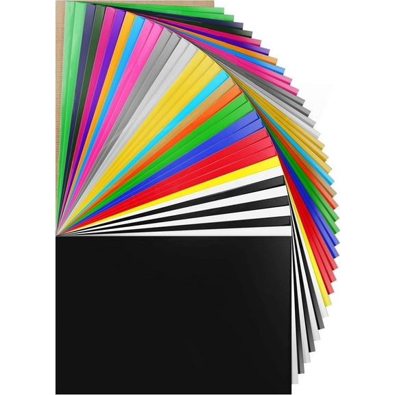 HTV Heat Transfer Vinyl Bundle 37Pack 12" x 10" Vinyl Sheets,Iron Vinyl for Cricut & Heat Press Machine, Than 20 Assorted Colors for DIY Fabrics T-Shirts