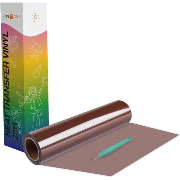 HTV Rolls Heat Transfer Vinyl - 12" x 20ft Brown HTV Vinyl for Shirts, Iron on Vinyl for All Cutting Machines - Easy to Cut & Weed for Heat Transfer Design (Brown)