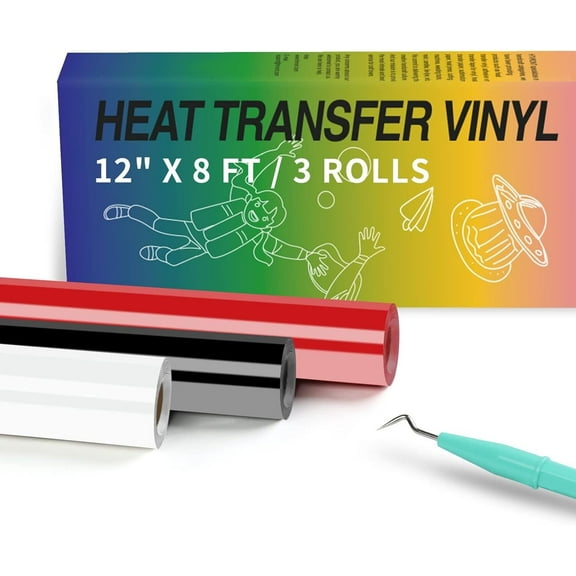 HTV Vinyl Rolls Black White and Red Heat Transfer Vinyl 12"x 8FT Iron on Vinyl